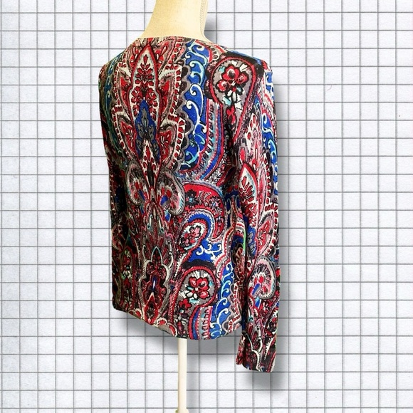 Talbots 100% Merino Wool Blue & Red Multicolor Brushed Paisley Cardigan Size S - Picture 10 of 12
